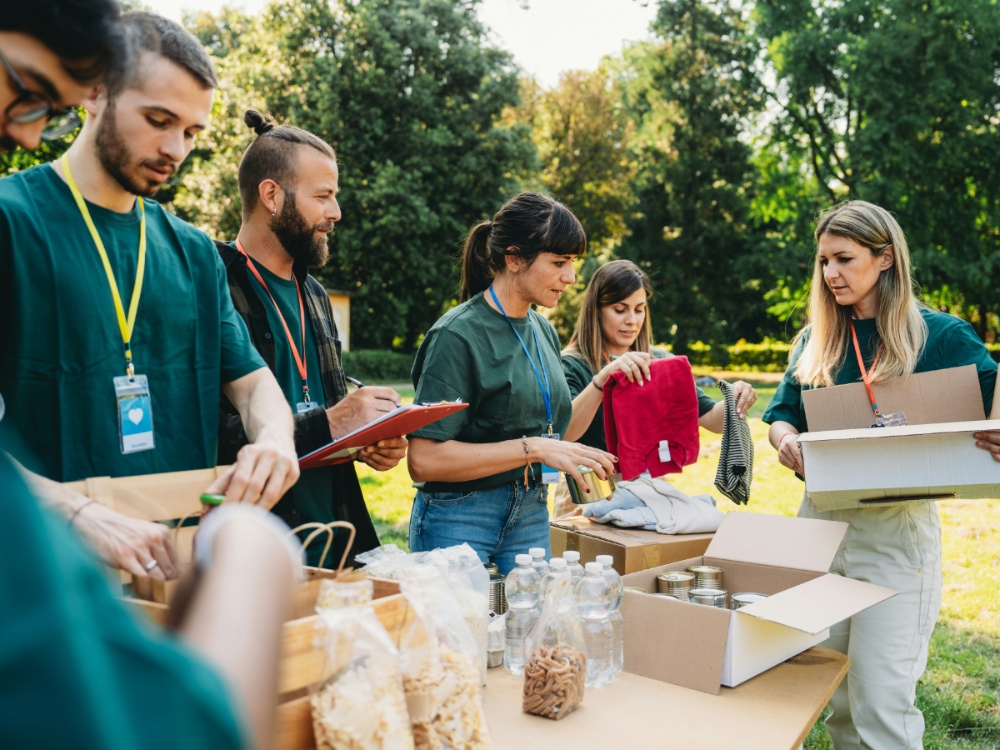 Volunteers running a community drive on site